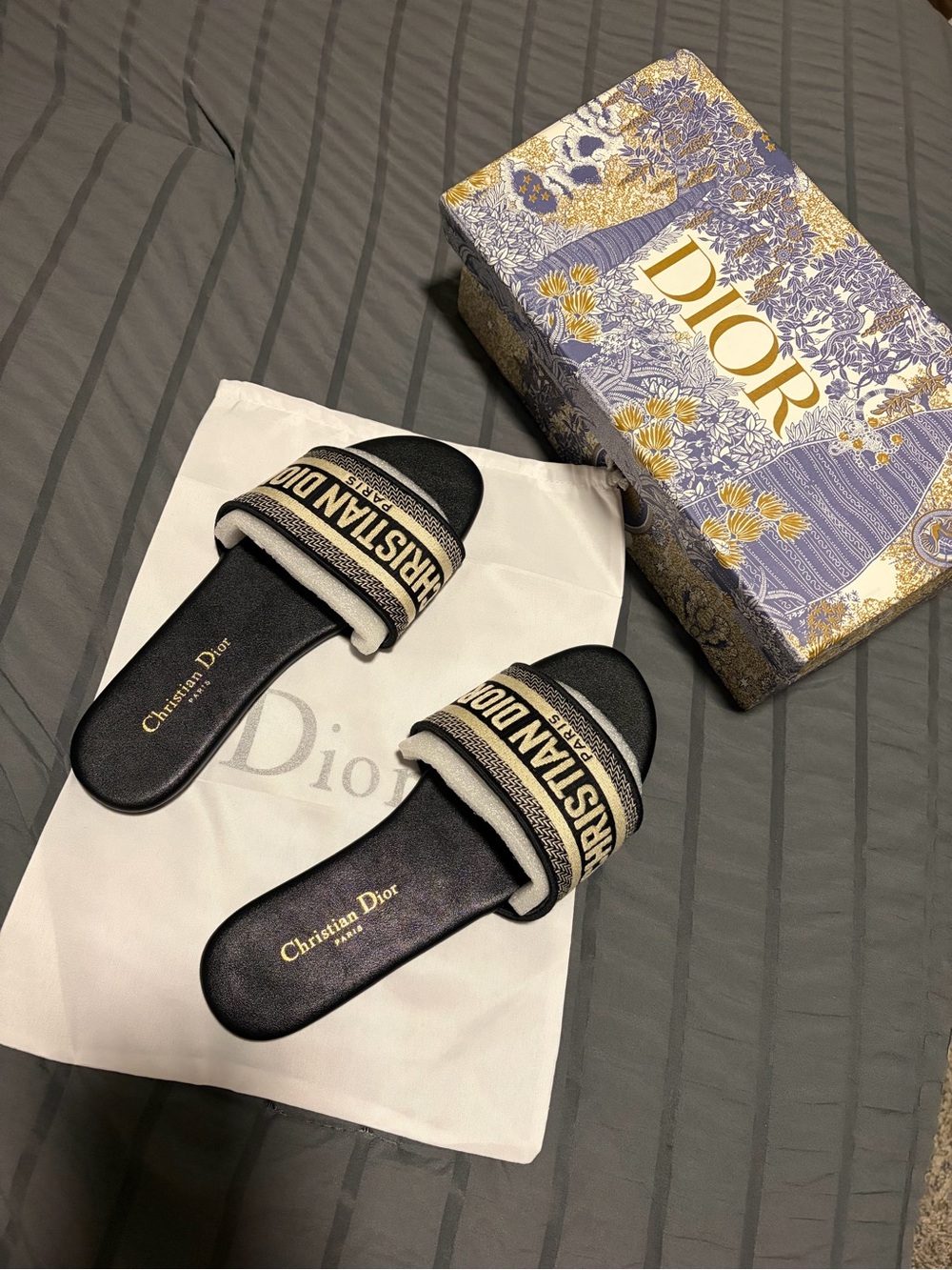 Dior Black Slide Sandals with Embroidered Strap - Picture 2 of 4